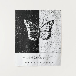 黒エレガントと白の蝶の赤ちゃんシャワー点々のある タペストリー