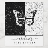 黒エレガントと白の蝶の赤ちゃんシャワー点々のある ワインラベル (シングルラベル)