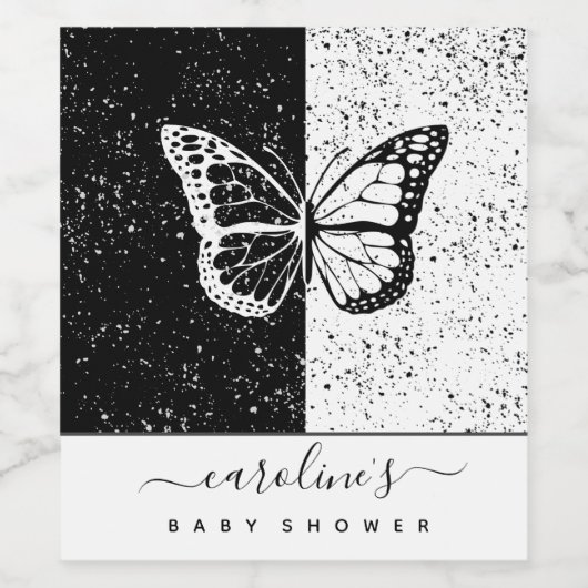 黒エレガントと白の蝶の赤ちゃんシャワー点々のある ワインラベル (シングルラベル)