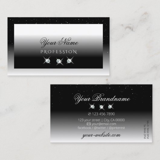 黒エレガントと白の輝くダイヤスタイリッシュ 名刺 (正面/裏面)