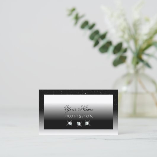 黒エレガントと白の輝くダイヤスタイリッシュ 名刺 (スタンド正面)