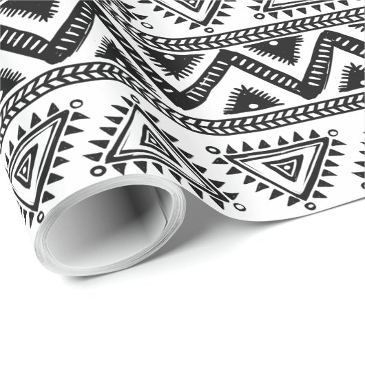 黒エレガントと白の部族パターン ラッピングペーパー (ロールコーナー)