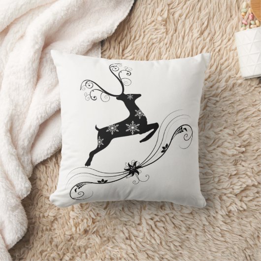 黒エレガントと白の鹿のクリスマス枕 クッション (ブランケット)
