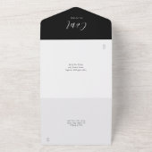 黒エレガントと白のQRコードのスクリプ結婚ト オールインワン招待状 (外側)