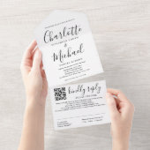 黒エレガントと白のQRコードのスクリプ結婚ト オールインワン招待状 (貼ってはがせる)