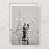 黒エレガントと白フェイクのバラ結婚ム 招待状 (正面/裏面)