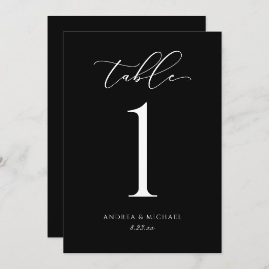 黒エレガントと白結婚のテーブル番号 (正面/裏面)