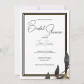 黒エレガントと白、金ゴールドブライダルシャワー 招待状 (正面)