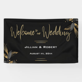 黒エレガントと白、金ゴールド結婚のぶら下がった使用 横断幕