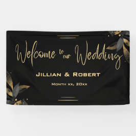 黒エレガントと白、金ゴールド結婚のぶら下がった使用 横断幕