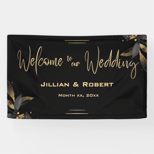 黒エレガントと白、金ゴールド結婚のぶら下がった使用 横断幕 (横)