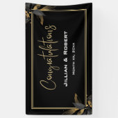 黒エレガントと白、金ゴールド結婚披露宴 横断幕 (縦)