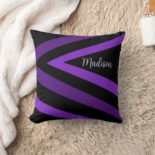 黒エレガントと紫のクストライプのジグ名 クッション (ブランケット)