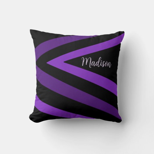 黒エレガントと紫のクストライプのジグ名 クッション (正面)