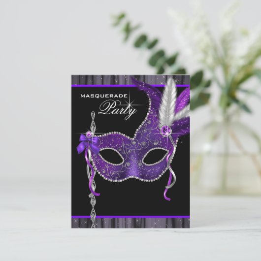 黒エレガントと紫の仮装パーティー 招待状 (スタンド正面)