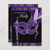 黒エレガントと紫の仮装パーティー 招待状 (正面/裏面)