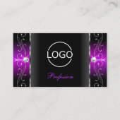黒エレガントと紫の四角い宝石にロゴを追加 名刺 (正面)