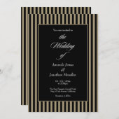 黒エレガントと緑の垂直ストライプ結婚 招待状 (正面/裏面)
