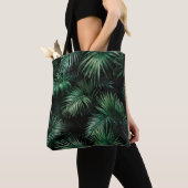 黒エレガントと緑の熱帯パーム葉 トートバッグ (クローズアップ)