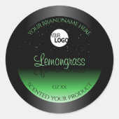 黒エレガントと緑の製品ラベルのグリッターロゴ ラウンドシール (正面)