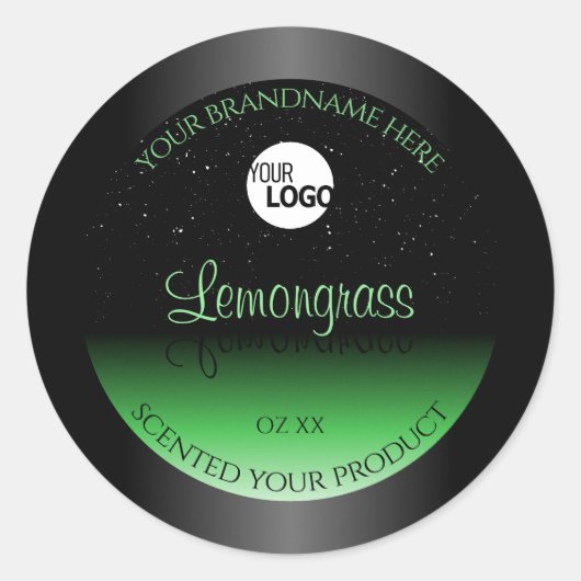 黒エレガントと緑の製品ラベルのグリッターロゴ ラウンドシール (正面)