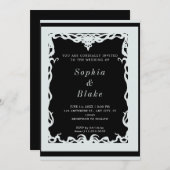 黒エレガントと緑淡い色ののアールデコ結婚 招待状 (正面/裏面)