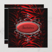 黒エレガントと赤のゼブラパーティー 招待状 (正面/裏面)