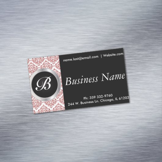 黒エレガントと赤のダマスク マグネット名刺 (インサイチュ)