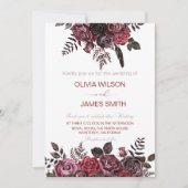 黒エレガントと赤のバラの結婚披露宴 招待状 (正面)