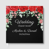 黒エレガントと赤のフローラの結婚ゲストブック ゲストブック (正面)