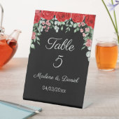 黒エレガントと赤のフローラ結婚のテーブル番号 台座サイン (インサイチュ)
