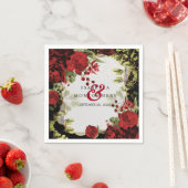 黒エレガントと赤のフローラ結婚 スタンダードカクテルナプキン (インサイチュ)