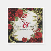 黒エレガントと赤のフローラ結婚 スタンダードカクテルナプキン (正面)