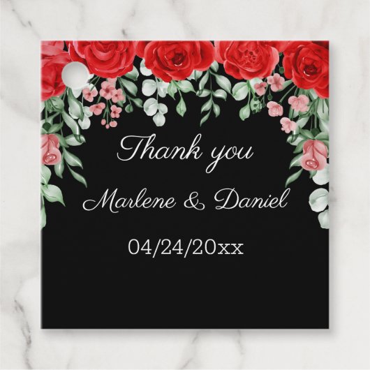 黒エレガントと赤のフローラ結婚 フェイバータグ (正面)