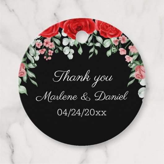 黒エレガントと赤のフローラ結婚 フェイバータグ (正面)