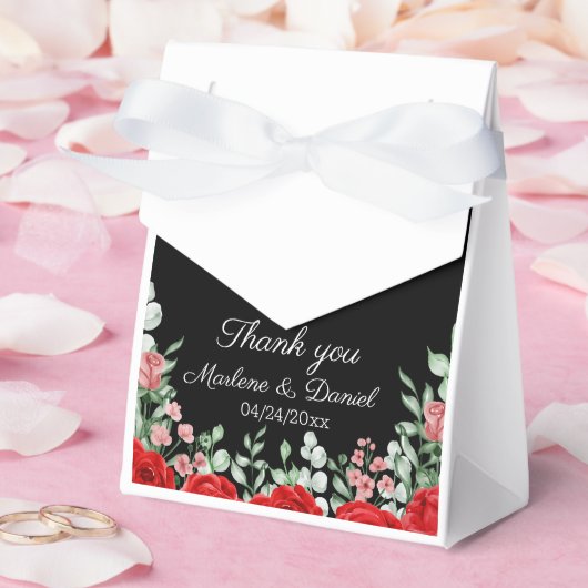 黒エレガントと赤のフローラ結婚 フェイバーボックス (ウェディング)