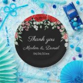 黒エレガントと赤のフローラ結婚 ペーパープレート (パーティー)