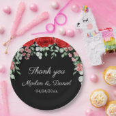 黒エレガントと赤のフローラ結婚 ペーパープレート (パーティー)