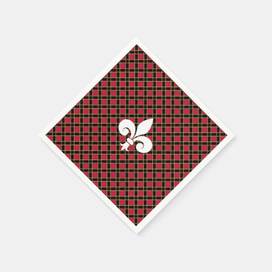 黒エレガントと赤の上にフルーアデリスまたはリリーフラワー スタンダードカクテルナプキン (角)