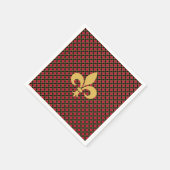 黒エレガントと赤の上にフルーアデリスまたはリリーフラワー スタンダードカクテルナプキン (角)