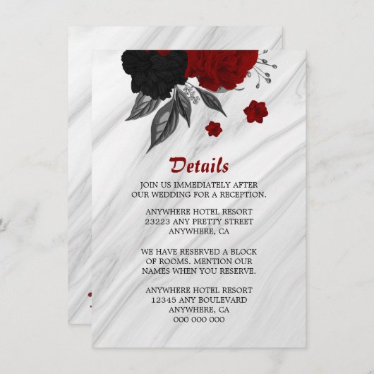 黒エレガントと赤の花詳細 エンクロージャーカード (正面/裏面)