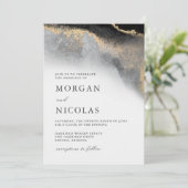 黒エレガントと金ゴールドが大理石製のオピュレ結婚ンス 招待状 (スタンド正面)