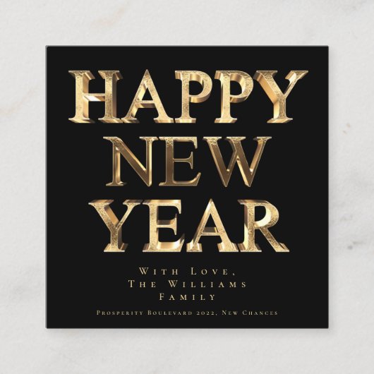 黒エレガントと金ゴールドが新年を迎える スクエア名刺 (正面)