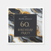 黒エレガントと金ゴールドのアゲート60th誕生日パーティー スタンダードカクテルナプキン (正面)