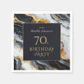 黒エレガントと金ゴールドのアゲート70th誕生日パーティー スタンダードカクテルナプキン (正面)