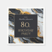 黒エレガントと金ゴールドのアゲート80th誕生日パーティー スタンダードカクテルナプキン (正面)