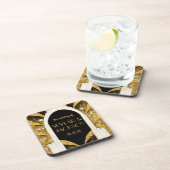 黒エレガントと金ゴールドのアールデコアーチウェ結婚イ コースター (右側)