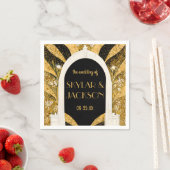 黒エレガントと金ゴールドのアールデコアーチウェ結婚イ スタンダードカクテルナプキン (インサイチュ)