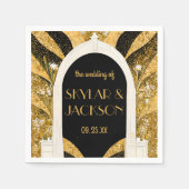黒エレガントと金ゴールドのアールデコアーチウェ結婚イ スタンダードカクテルナプキン (正面)