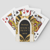 黒エレガントと金ゴールドのアールデコアーチウェ結婚イ トランプ (裏面)